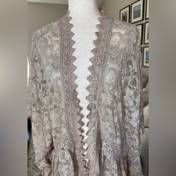 Origami by Vivien Floral Lace Hi Low Duster Boho Fairy Whimsy One Size - Picture 8 of 12